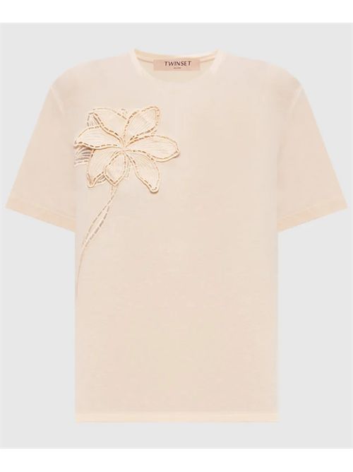 T-shirt beige con ricamo TWINSET | TP2080/07222